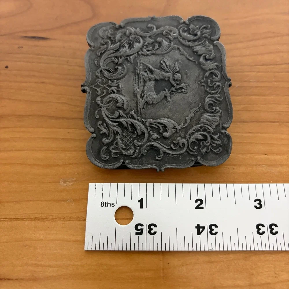 Vintage 1974 Lewis Buckles Original Design Cherub Stag Pewter Tone Belt Buckle